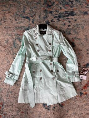 Sam Edelman Mint Double-Breasted Trench with Studded Collar